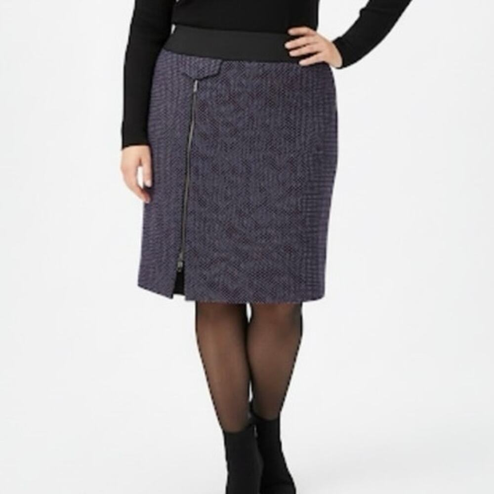 Per Se by Carlisle Wool Blend Zip Front Purple Black Tweed Skirt Size 16